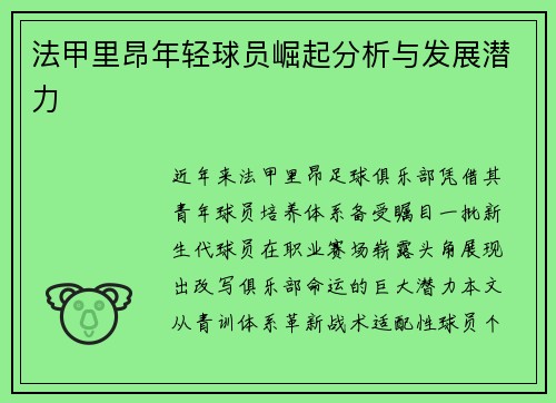 法甲里昂年轻球员崛起分析与发展潜力