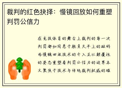 裁判的红色抉择：慢镜回放如何重塑判罚公信力